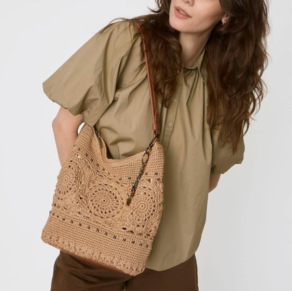 The Sak Sequoia Hand Crochet Hobo Bag Bamboo Medallion Shoulder Bag w/Charms NWT